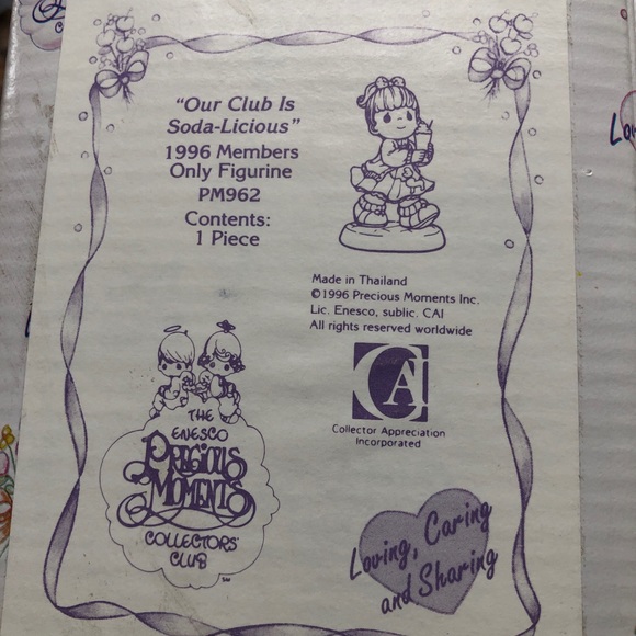 PRECIOUS MOMENTS FIGURINE-OUR CLUB IS SODA-LICIOUS-©1996-HEART MARK - Picture 4 of 4